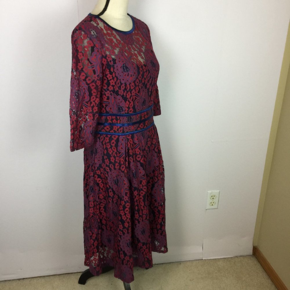 Miusol Fit & Flare Dress Size M Womans Red & Purple Lace Floral Half Sleeve - Picture 4 of 16